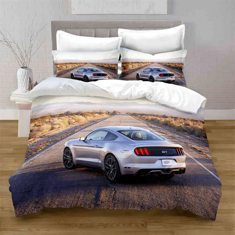 Home Textiles Printed Mustang Car Bedding Quilt Cover & Pillowcase 2/Us/ae/ue Full Size Queen Set