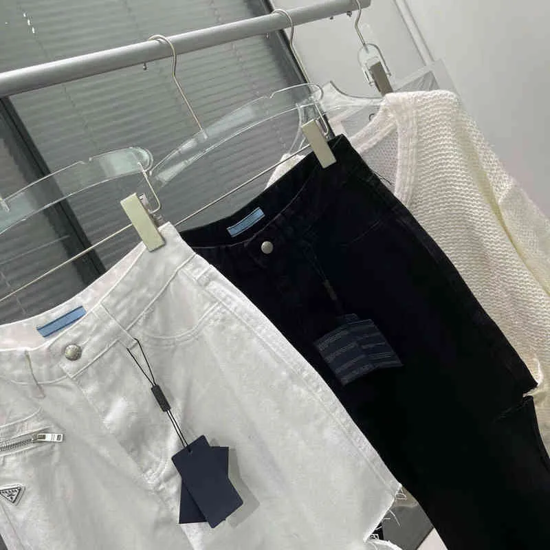 Denim coton pantalon droit couleur claire taille haute ordinaire lavé urbain décontracté blanc jeans pour femmes avec des trous