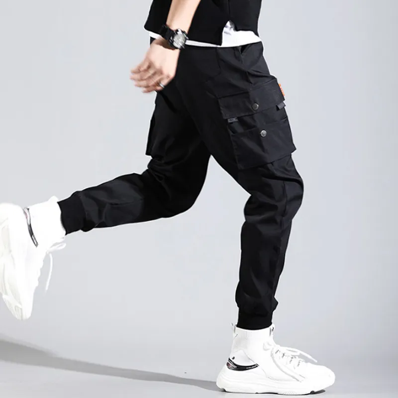 Мужские брюки мальчик мульти -карманы грузовые гарема -уличная одежда хип -хоп черный серый случайные брюки для мужчин -бегунов мода хараджуку мужчины панк 220826