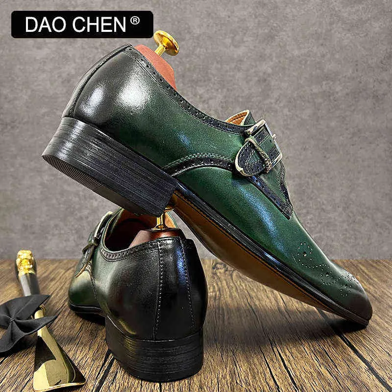 Dres chaussure marque de luxe hommes mocassins moine sangle chaussure en cuir véritable mode noir vert bureau mariage décontracté 220723