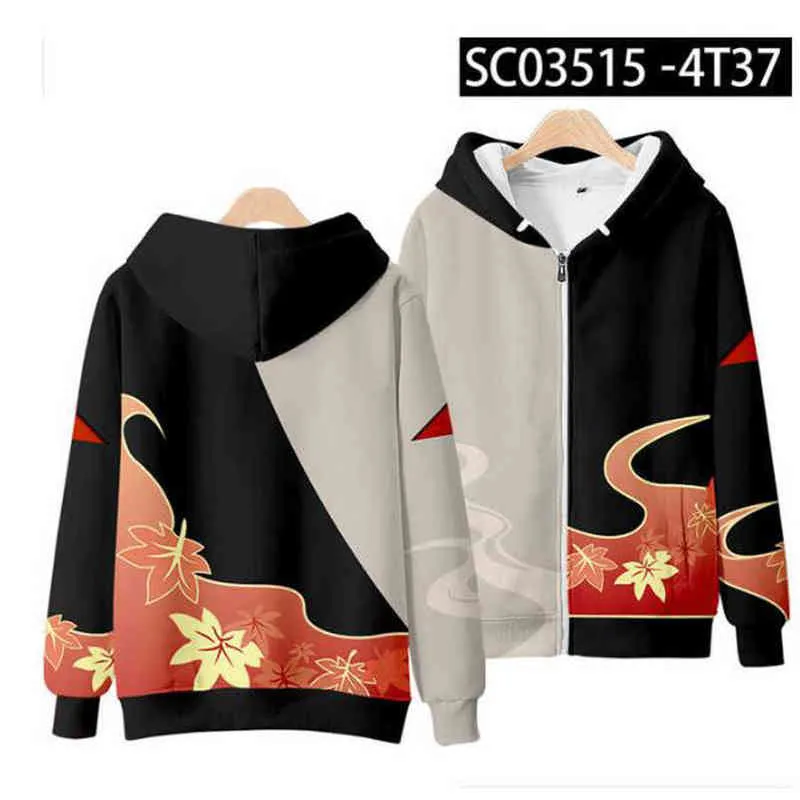 Genshin Impact Kaedehara Kazuha Costume Cosplay Unisex 3D Felpa con cappuccio Zipper Felpa con cappuccio Abbigliamento sportivo casual Giacca streetwear Y220713