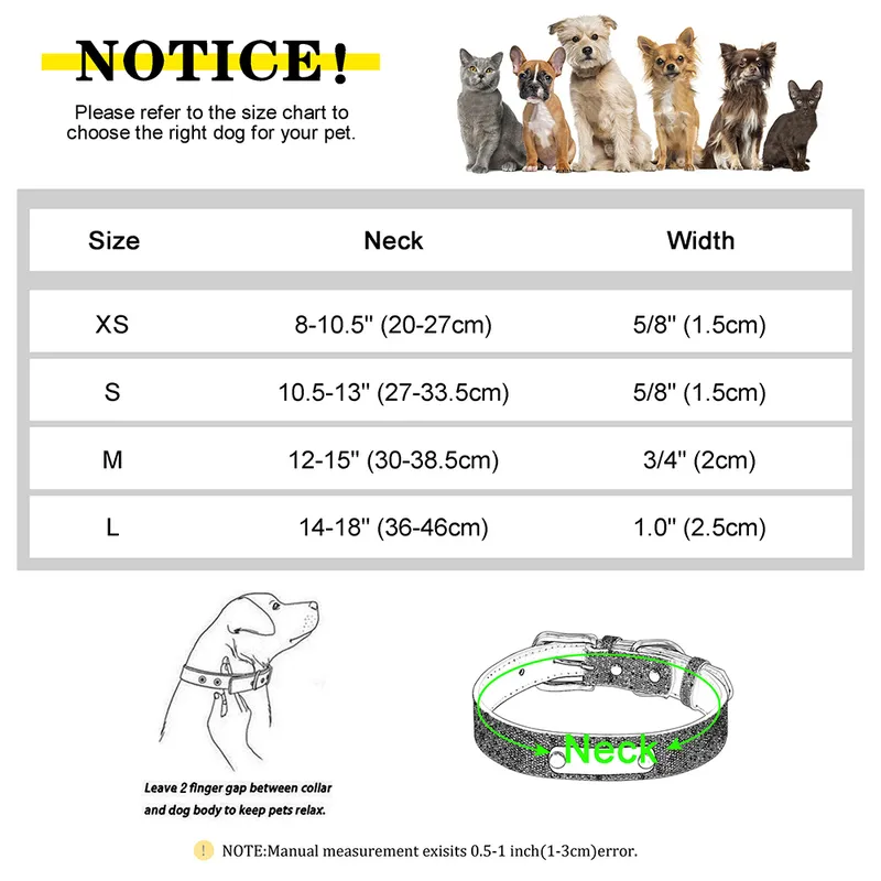 Collier d'identification de chien anti-perte chiens personnalisés colliers de nom de chat collier de paillettes Bling avec étiquette gravée pour petits chiens moyens chats 220610