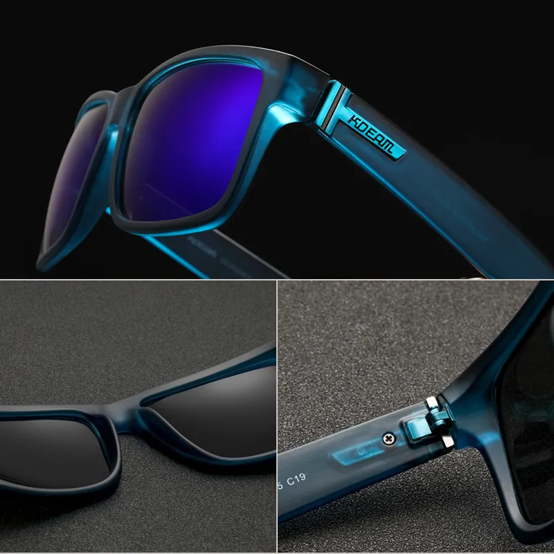KDEAM geheel zwarte vierkante gepolariseerde zonnebril heren bril met platte bovenkant, accessoires inbegrepen CE 220531