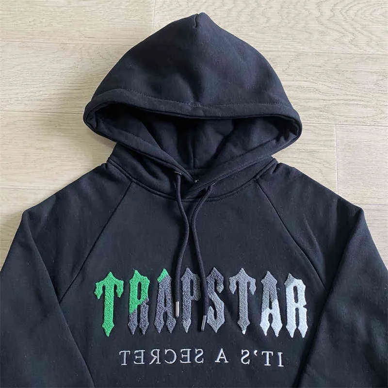 Erkekler Trapstar Trailtsuit Kombinasyonu Şöndle Kod çözülmüş kapüşonlu koşu pantolonu yeşil en kaliteli kadın işlemeli ceket