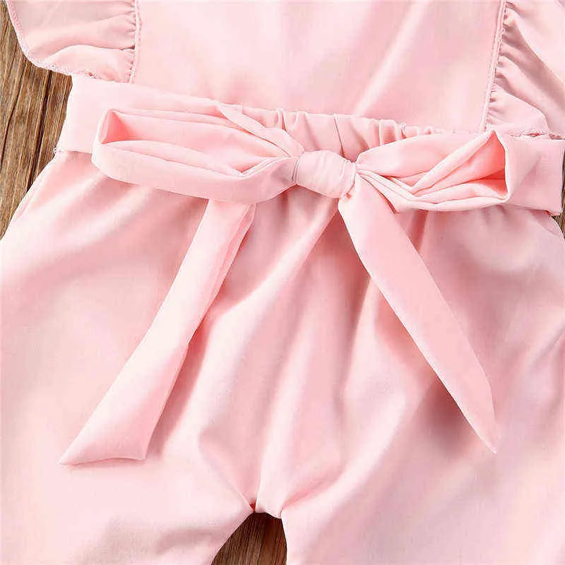 New Fashion Summer Baby Girls Rompers Clothes Loose Sleeveless Backless Romper Casual Solid Pink Lace Jumpsuit G220521