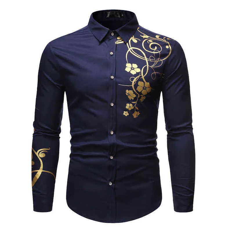 Białe sukienki męskie koszule 2022 Fashion Flower Floral Print Button Down Down Men Men Slim Fit Long Rleeve Camisa Social Masculina XL L220704