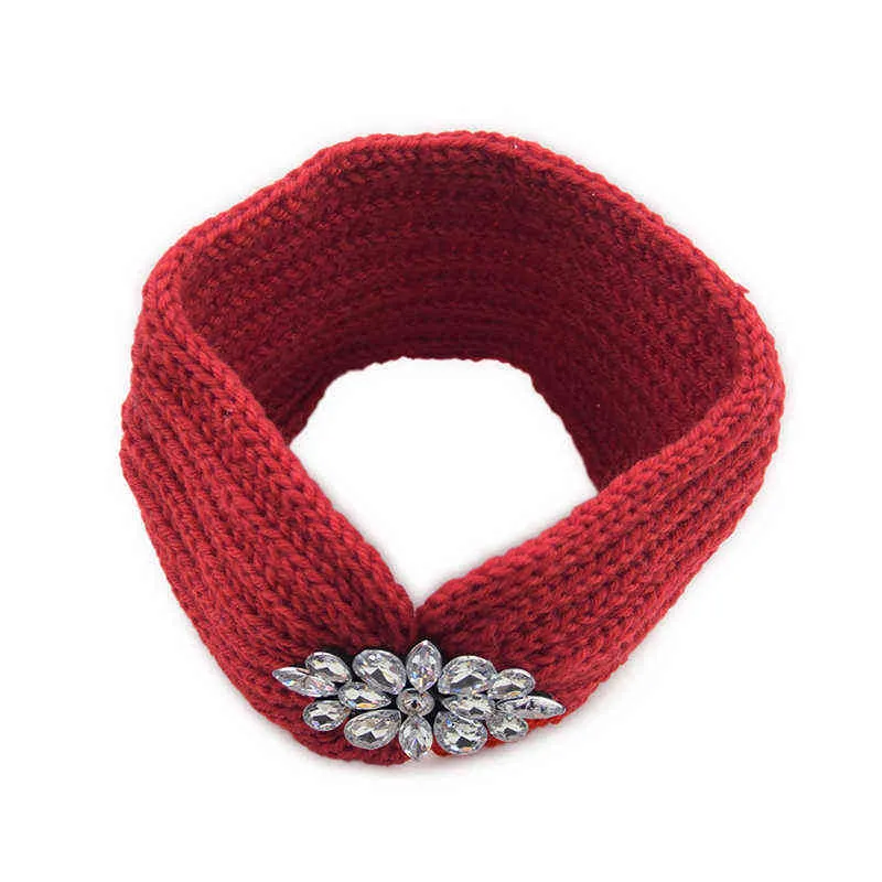 Zima Szeroka Dzianina Pałąk Kobiety Jasne Kryształ Kwiat Twist Crochet Hair Band Head Wrap Rhinestone Podgrzewacz AA220323