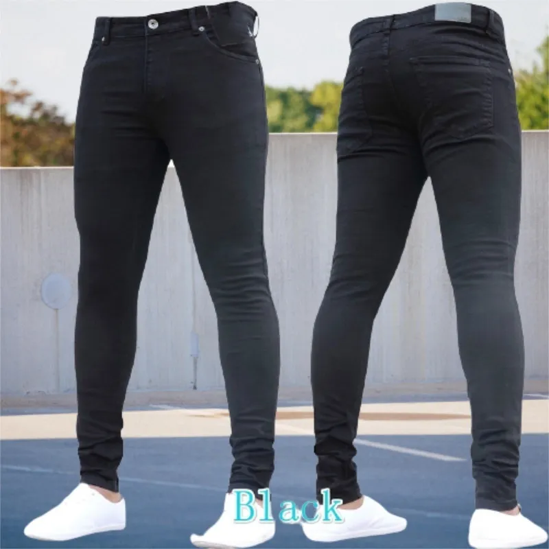 Mens Pants Pure Color Stretch Jeans Casual Slim Fit Work Trousers Male Vintage Wash Plus Size Pencil Skinny for Men 220408208r