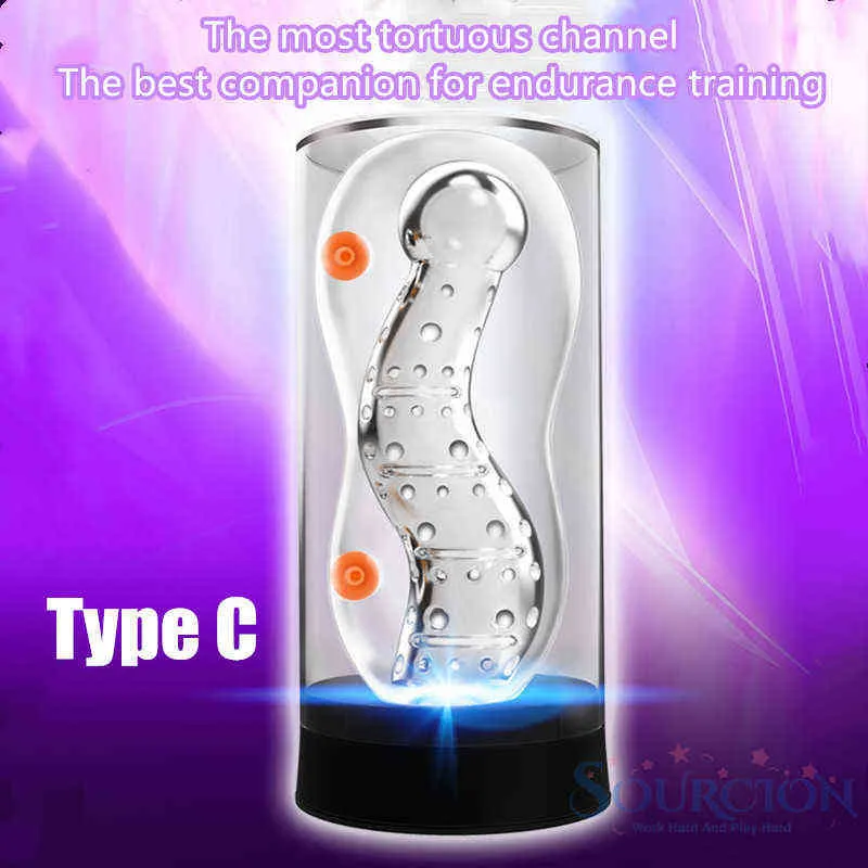 NXY Sex Men Masturbators Sourcion Male Cup Transparent Realistic Vagina Dual Channel Adult Toy for 0412