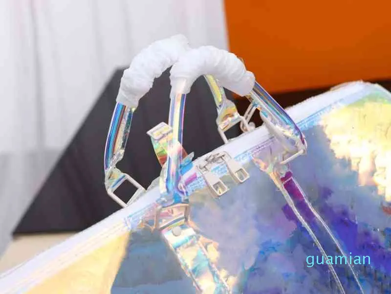 UOMINO RAINBOW LASER FLASH FLASH PVC Designer zaino trasparente borsino marsupi di colore brillante zaino viaggi bagagli spalla incrociata 255k