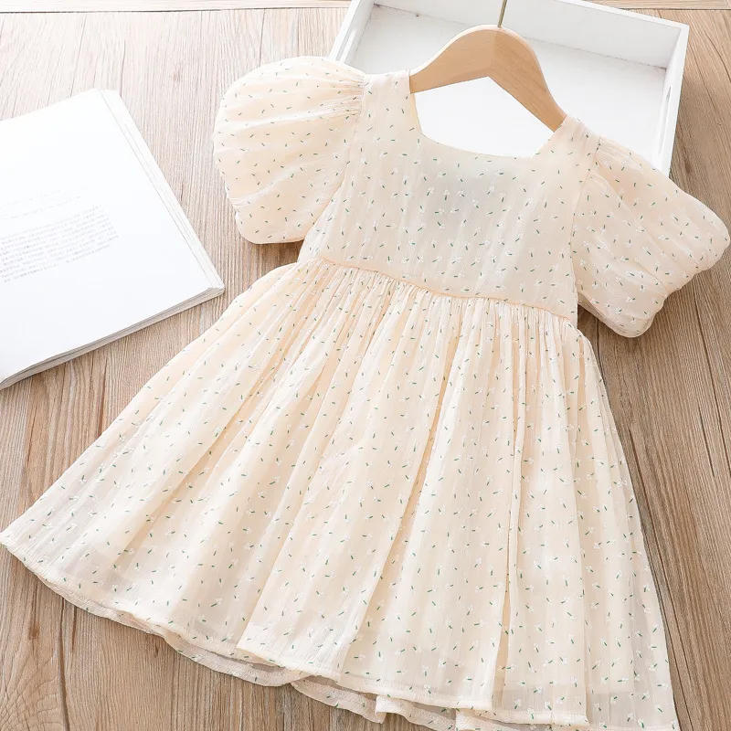 Kids Princess Dresses Puff Sleeve Bow Backless Boutique Kläder för Flickor Party Födelsedag Tjej Klänning Sommar Mode Kostym 220426