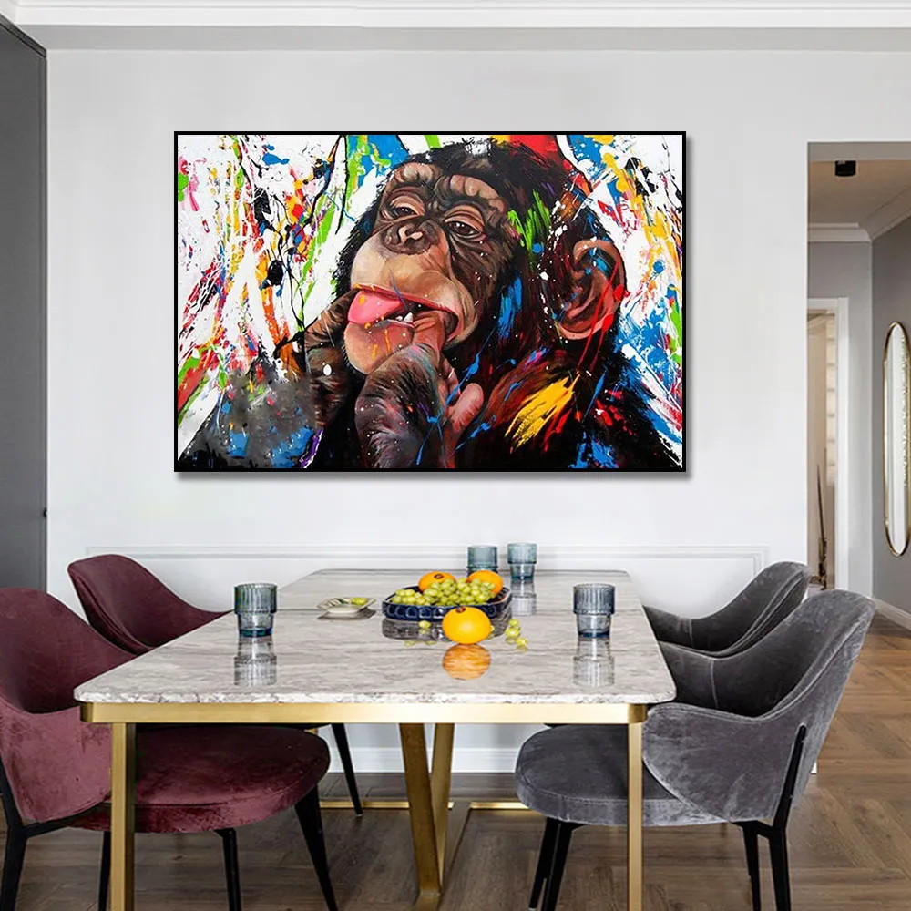 Komik Sevimli Renkli Maymun Tuval Boyama Posteri Baskı Duvar Sanatı Resim Oturma Odası Için Ev Dekor Duvar Dekorasyon Çerçevesiz