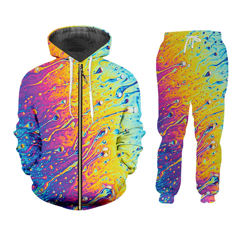 Ujwi Tracksuit Winter Male 2-Piece Creative Colorful Water Drops Sportswear Suit 3D Digital Printing Hoodies Men Custom 220615