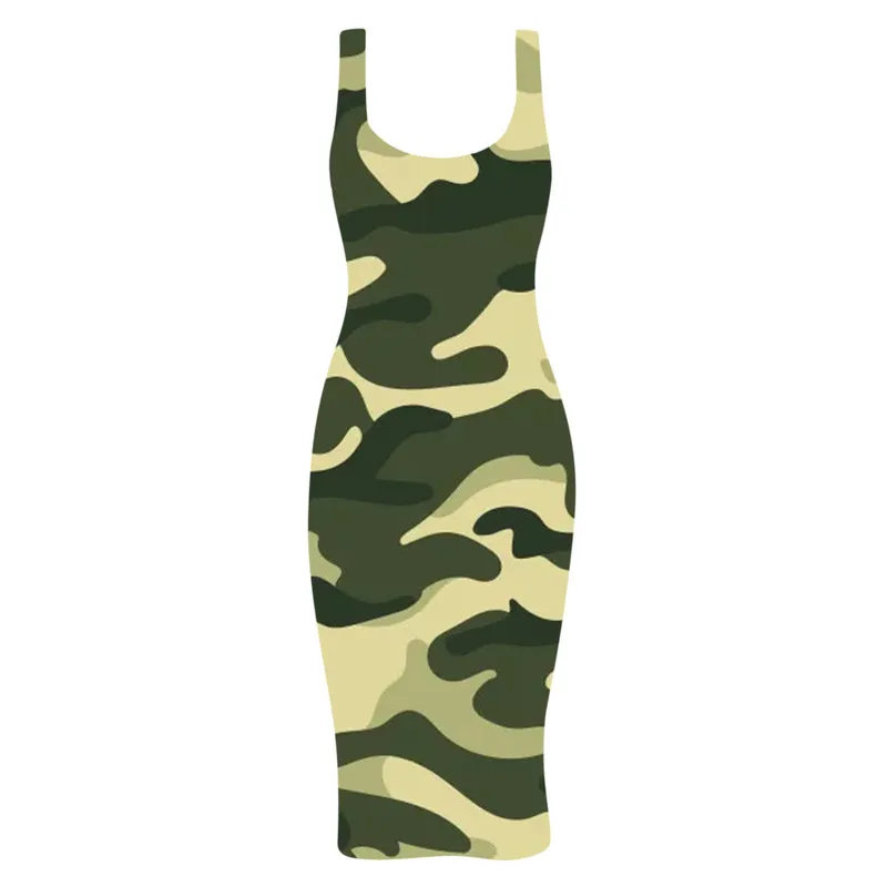 Dot Camouflage Gedrukte mouwloze jurk Midi voor vrouwen plus size gewaad femme Sundress Summer Es met mouwen 220613