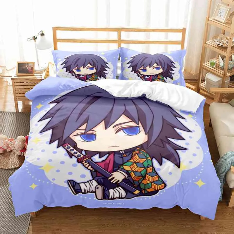 Demon Slayer Bedding Set 3d Japanese Anime Kids Gift Duvet Cover Comforter Bed Linen Home Textiles Queen King Single Size