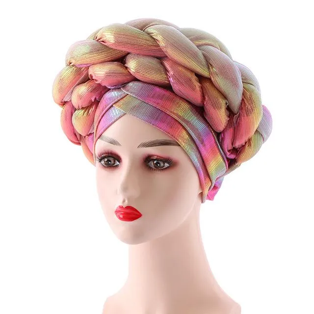 Turban Förbunden headwrap beanie skalle kepsar kvinnor metall flätade huvud täcker kepsar afrikanska huvuden för bröllop