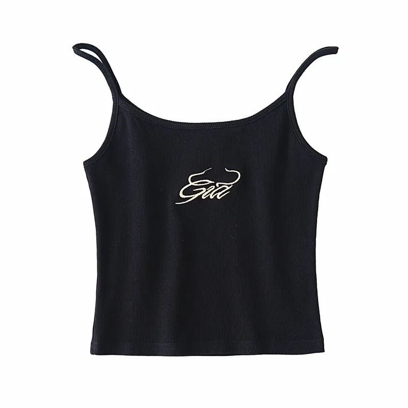 Summer Women Cotton Wrap Crop Tank Top Sleeveless Vest Solid Sexy Y2K Short Streetwear Gia Letters Ribbed Embroidered Camisole 220504