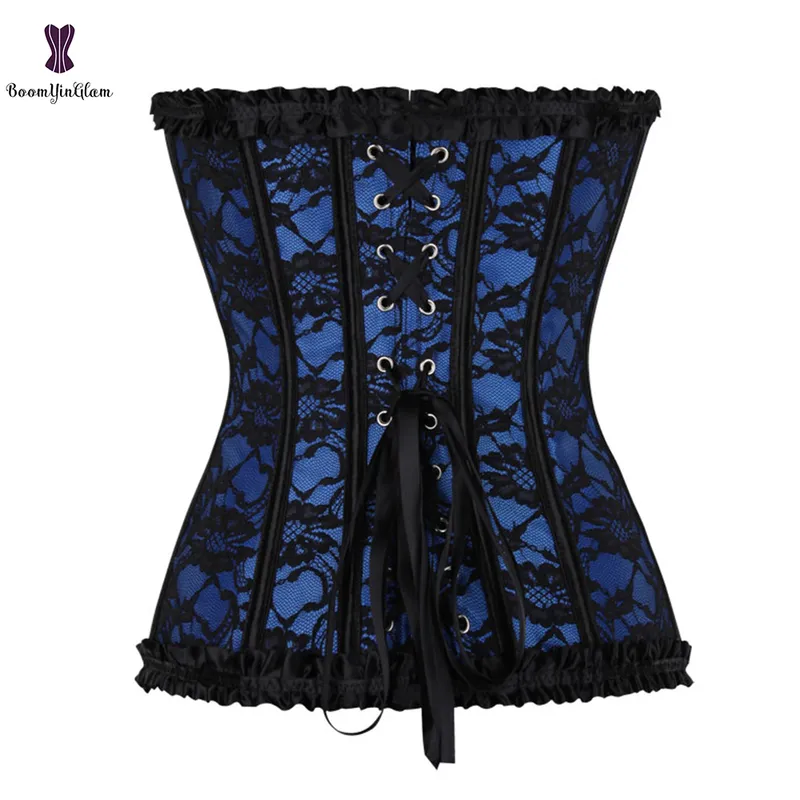 Rouge femmes maille grille Lingerie Basque Corselet Bustier Floral dentelle superposition Corset surbuste grande taille 805 #220615