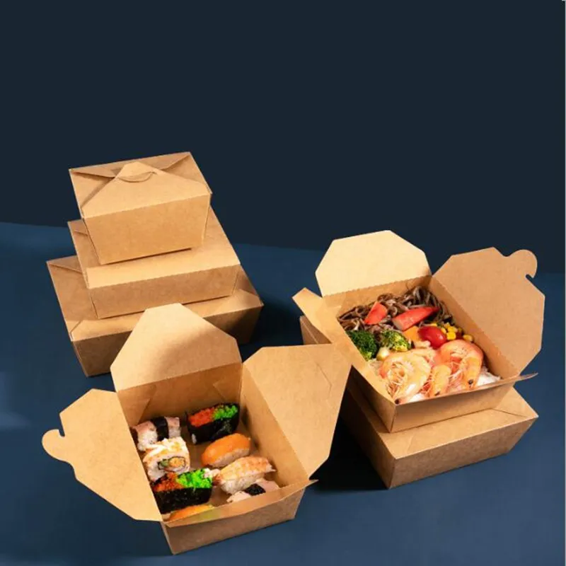 Disposable Kraft Paper Takeaway Packaging Box Fried Chicken Pasta Snack Food Containers BBQ Picnic Kitchen Accessories