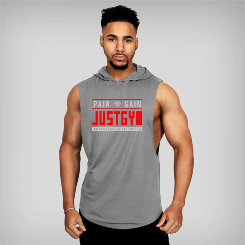 Muscleguys Marque Vêtements Gym Débardeur À Capuche Hommes Bodybuilding Stringer À Capuche Débardeur Workout Singlet Fitness Chemise Sans Manches 220621