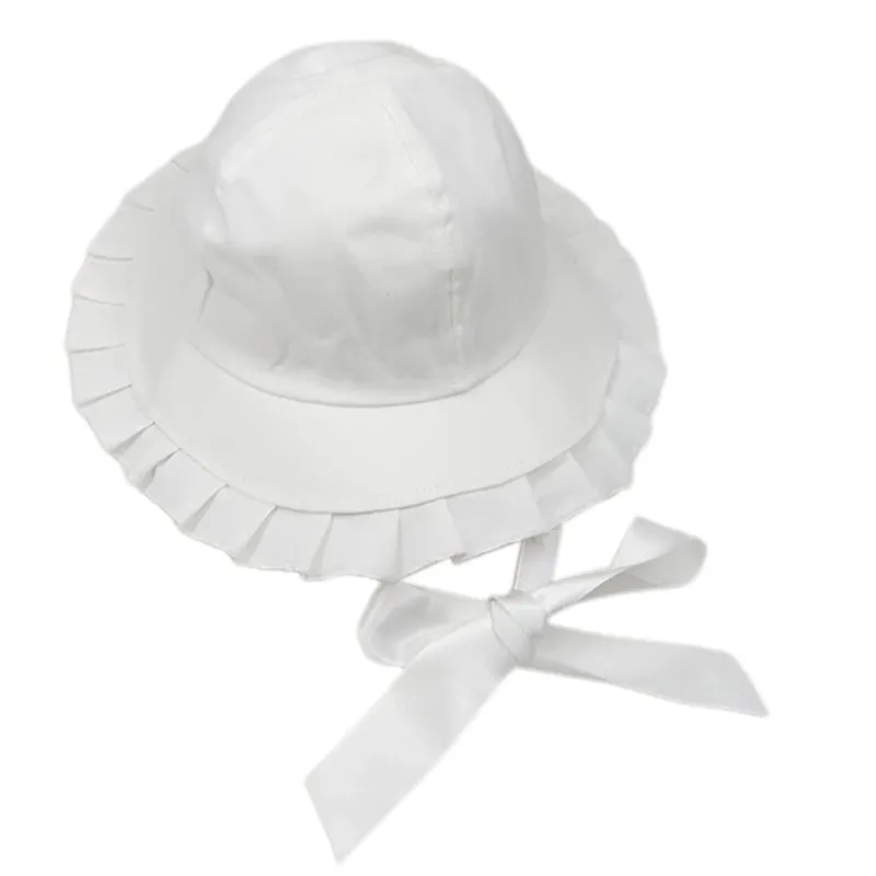 Kvinnor Sweet Ruffles Wide Brim Bucket Hat med långt band Lolita Fisherman Cap 220506