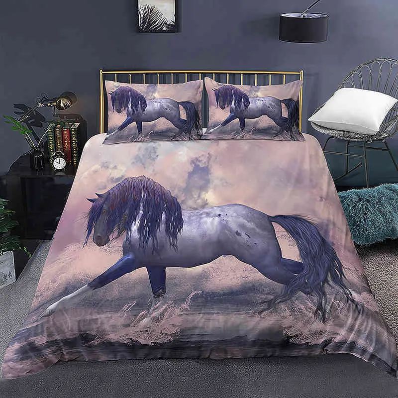 Domineering Galloping Horse Printed Duvet Cover 3d Luxury Bedding Set with Pillowcase Bedroom Quilt Covers Home Decor 2/