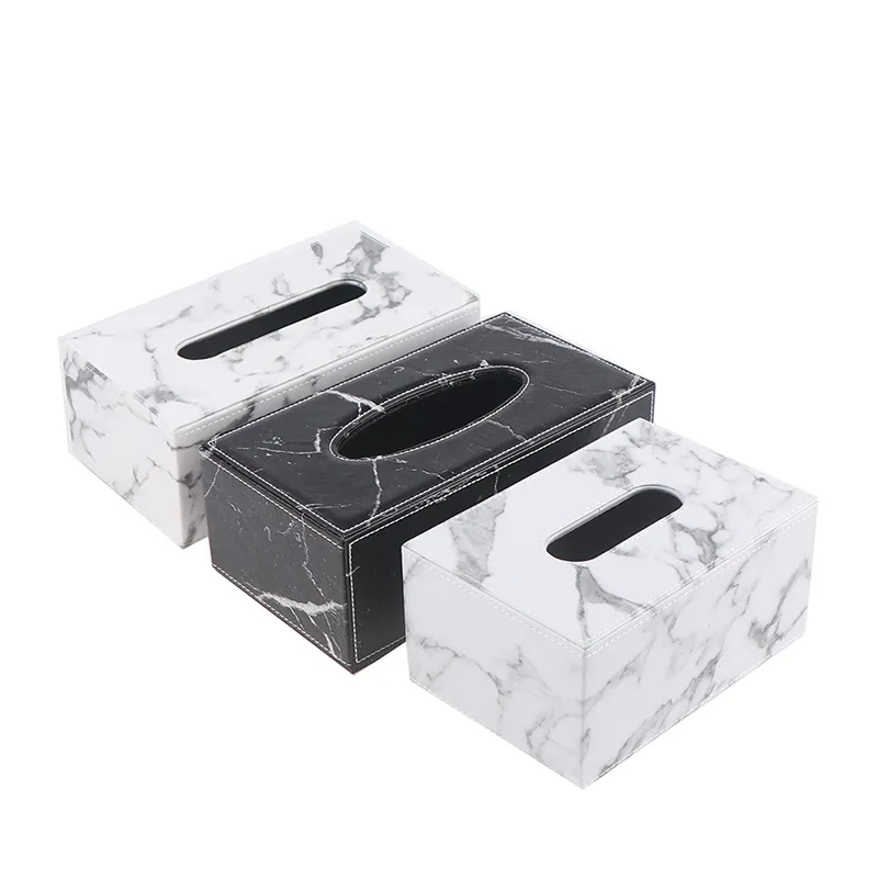 Ever Perfect Modern Marble Rectangle Faux Leather Tissue Box Servett Toalettpappershållare Fodral Dispenser Hemdekoration 220523