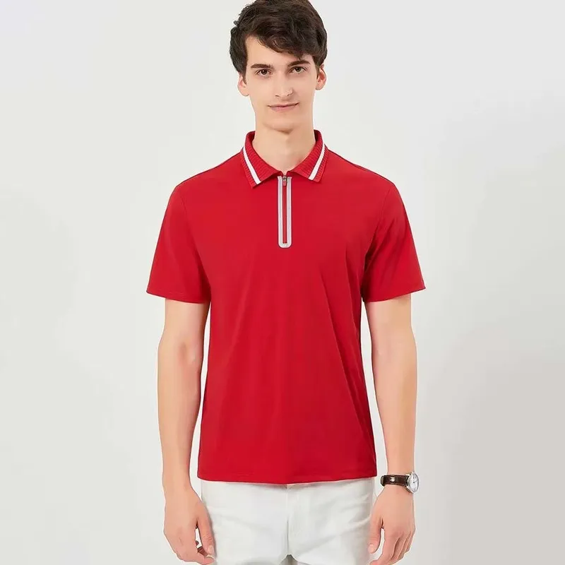 Polo di alta qualità Camicia da uomo estiva manica corta con cerniera Polo Nylon / Spandex Camicia casual solida Polo Maschile Top 220402