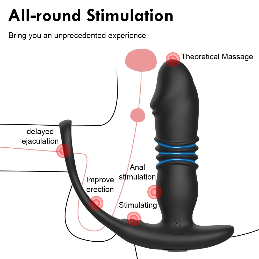 Teleskopisk anal vibrator prostata massage rumpa plugg stimulator fördröjning utlösning kuk ring dildos sexiga leksaker för män gay
