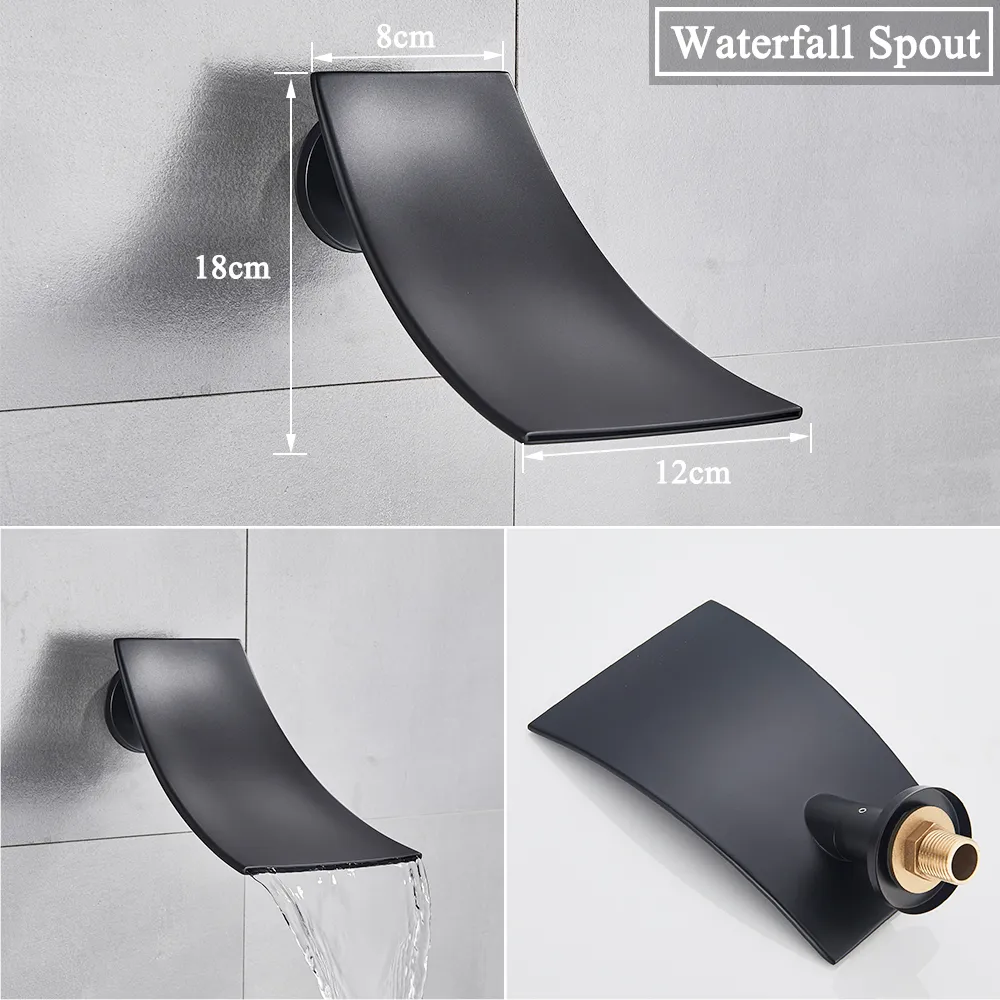 Matt svart väggmonterad badrum dusch regnfall dusch blandad varm och kallt vattenblandare kran inbäddad lådkontrollventil