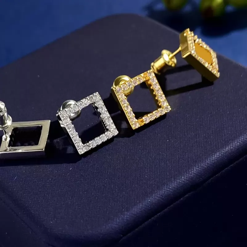 Damesontwerper oorbellen Stud mode sieradenletter luxe diamant goud zilveren heren vierkant oorbel unisex hoepel farring 925 zilver 2206132d