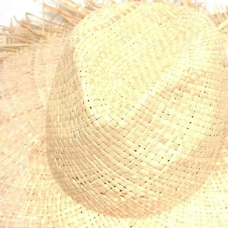 新しい手作りの女性わら太陽の帽子大きい幅の丸い銀魂高品質の天然のラフィアパナマビーチストローサンキャップのための休日のための帽子G220301