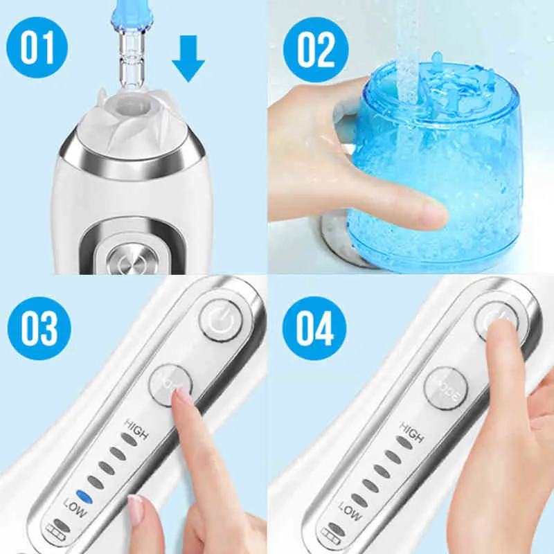 5 Mode Oral Irrigator USB Dental Floss Portable Water Flosser Jet 300ml + Nasal Wash Cleaner+ Bag + 8 220510