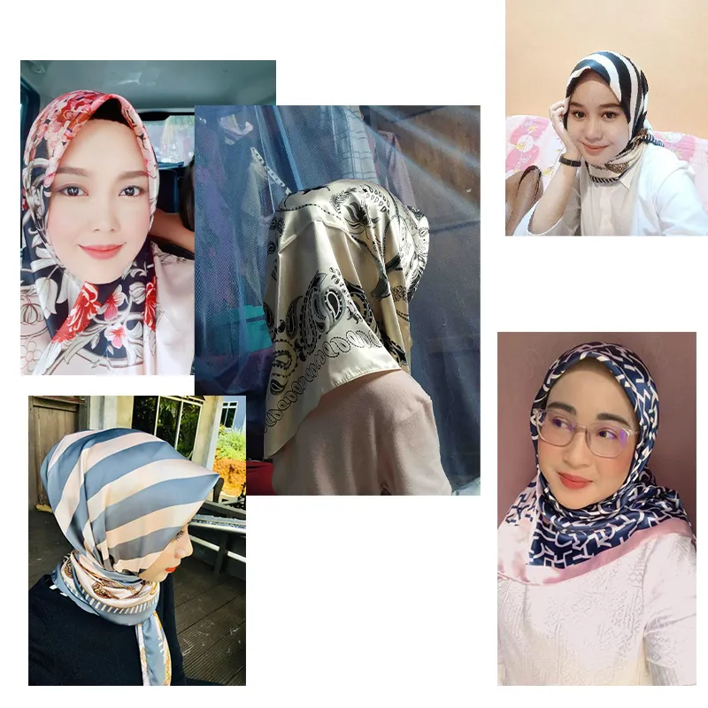 Женский шелковый квадратный шарф, женская бандана, повязка на голову, шаль, атласный платок, женский большой шейный платок-хиджаб, шарфы, повязка на голову 220516