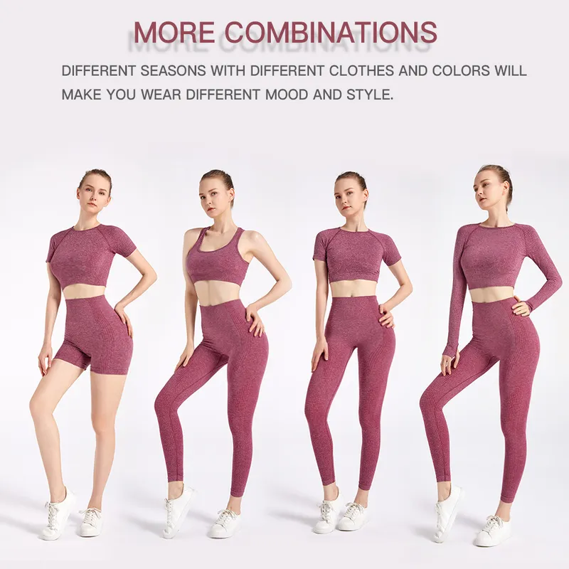 2 pezzi Seamles Yoga Set allenamento Abbigliamento sportivo Abbigliamento da palestra Fitness Short Crop Top Leggings a vita alta Tute sportive 220517