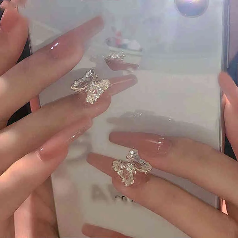 Valse nagels 24 stks doos Lange doodskist gradiënt hart Crystal Diamond Design Ballerina nep Volledige hoes nagels tips druk op 0616