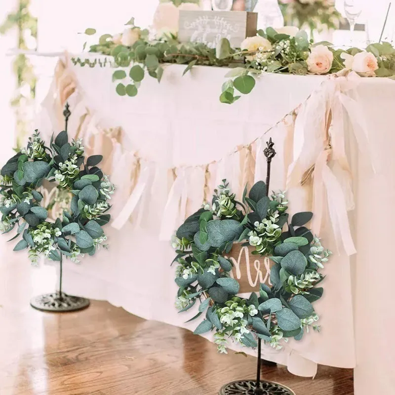 CYUAN Eucalyptus Wreath Flowers Gifts Diy Christmas Creative Artificial Garland Hanging Pendants Wedding Decoration Home Party 220622