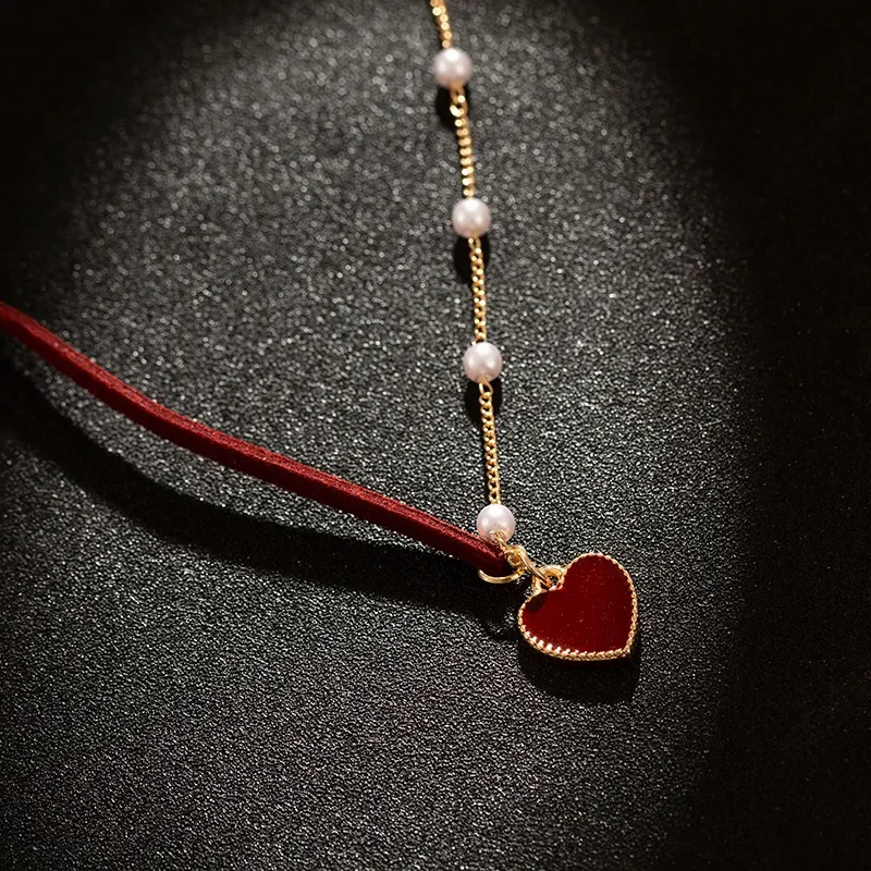 Red Heart Pearl Simple Temperament Necklace Fashion Ladies Necklace
