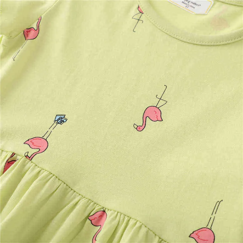 Jumping Meters Été Princesse Filles Robes Animaux Flamingo Imprimer Coton À Manches Courtes Enfants Robes Enfants Costume G220518