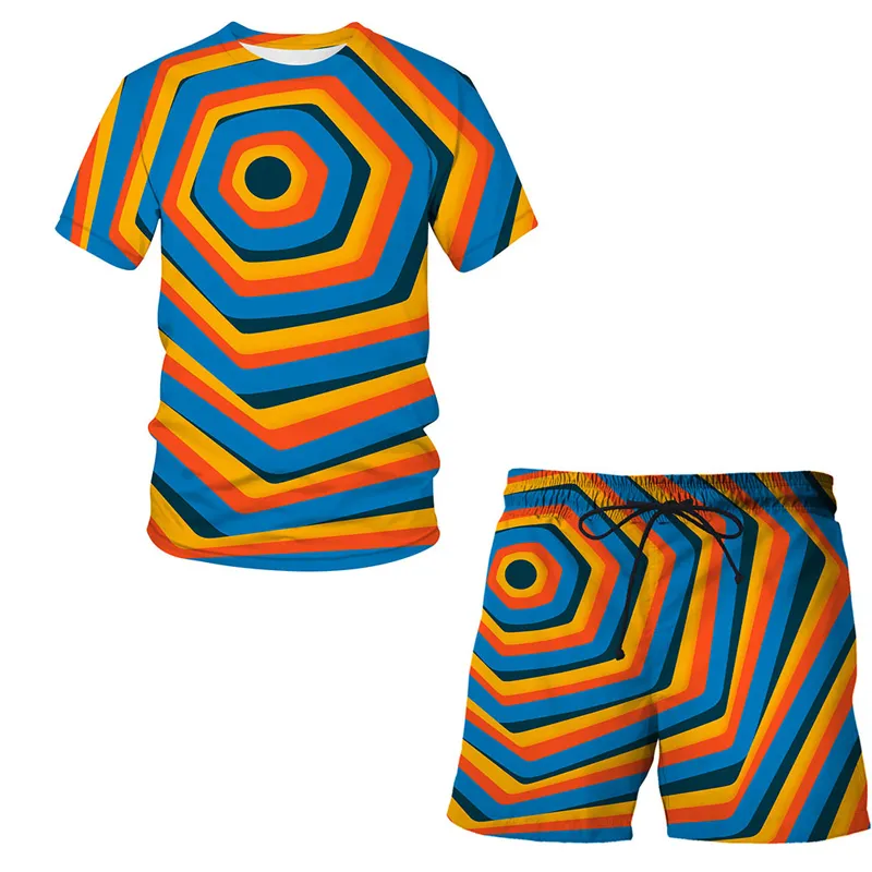 Ensembles d'été pour hommes Vortex motif impression 3D col rond T-shirt sport décontracté à manches courtes course mode shorts costume 220624