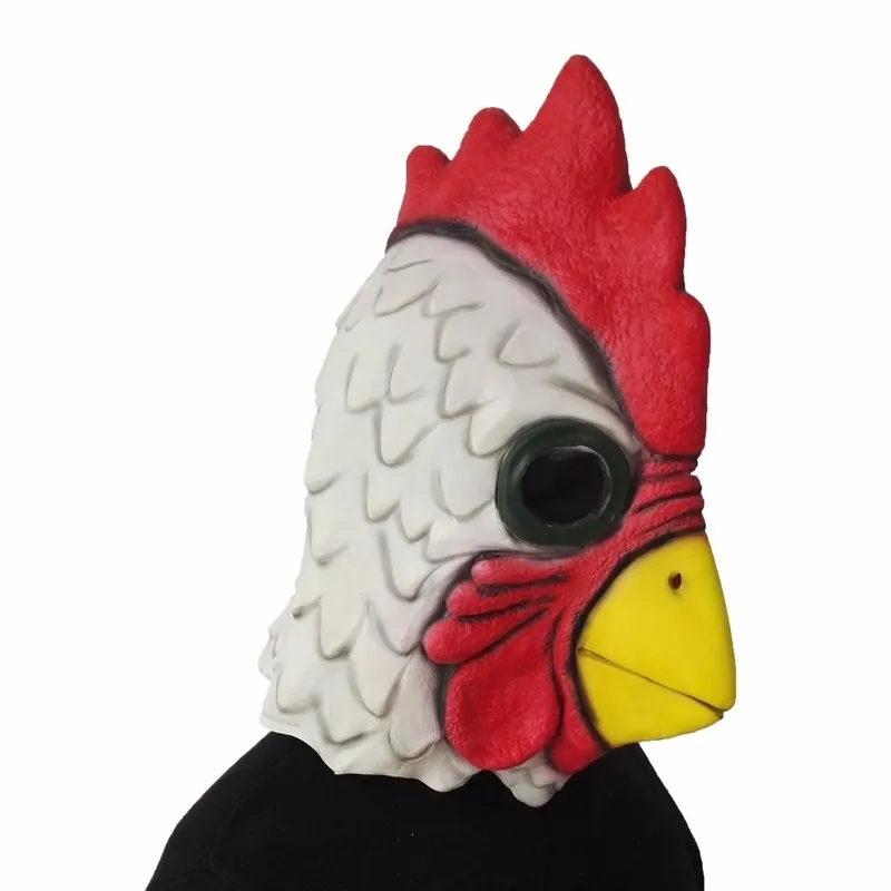 Witte latex Rooster Volwassenen Mad Chicken Cockerel Mask Halloween eng grappig maskerade cosplay masker feestmasker 2207043844007