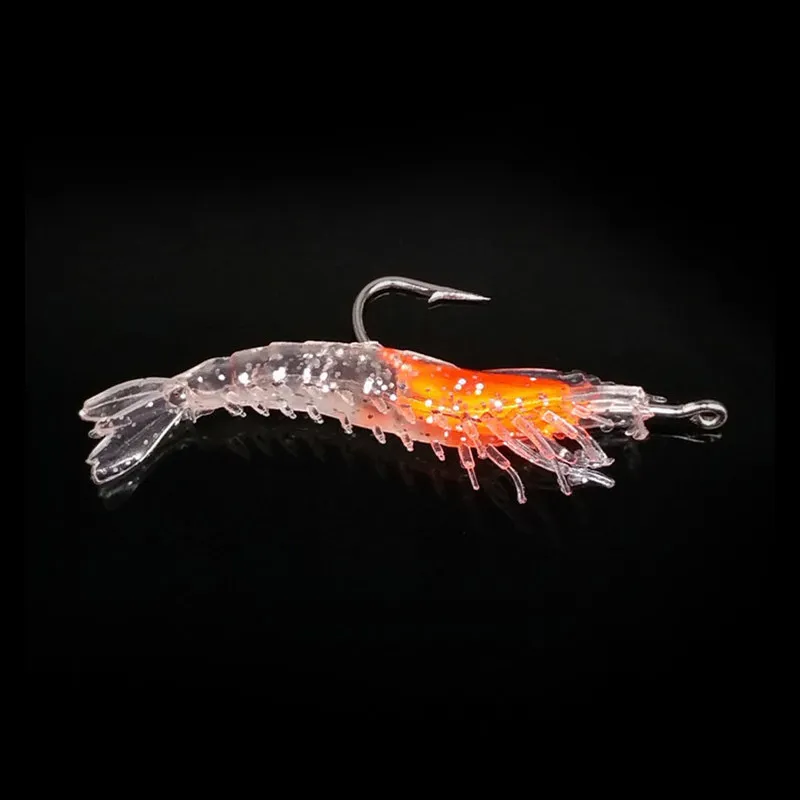 Luminous Shrimp Fake Baits Soft Simulation Prawn Lure Fishy Smell Artificial Trout Bait with Single Hook Fishing Tools