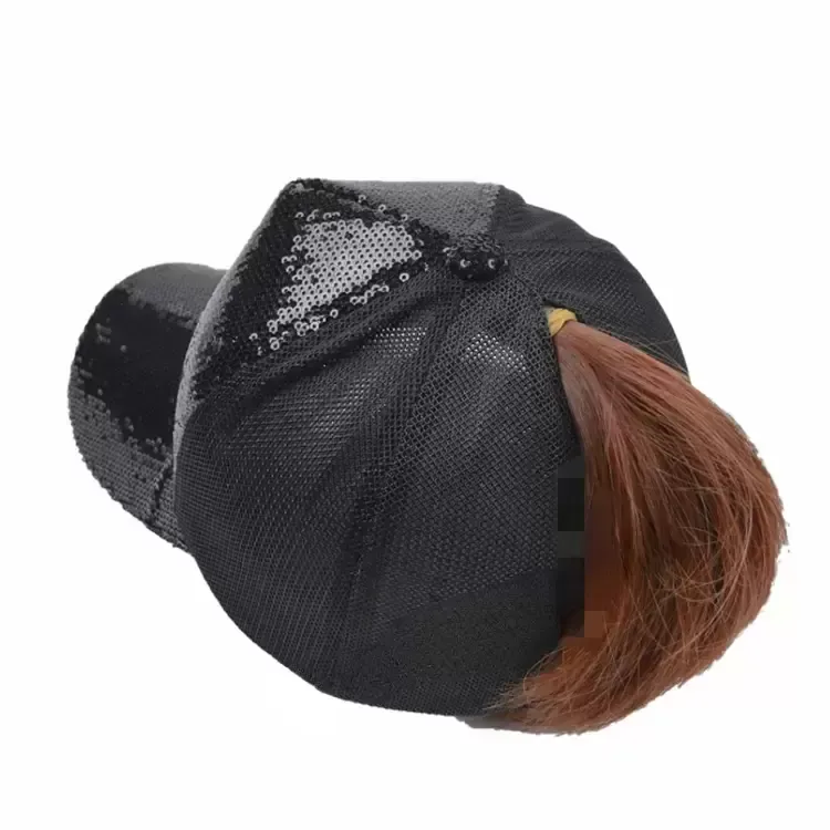 Party paljetter hatt criss cross mode hästsvans hattar kvinna tvättade nätmössa baseball mössa