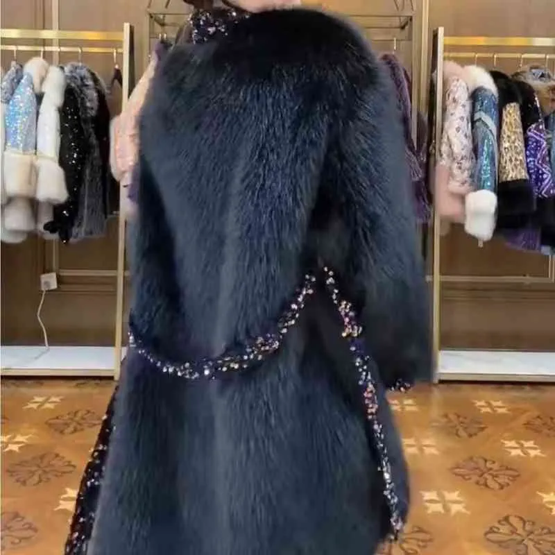 Moda piel femenina 2021 ropa de invierno Toka doble cara lana cuero cálido diseño pesado casual manga larga elegante chaqueta holgada T220810