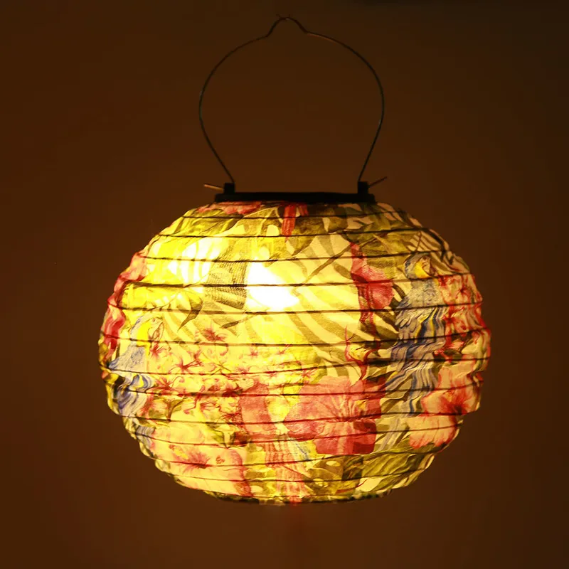 20cm Waterproof Solar LED Chinese Lantern Light Outdoor Garden Wedding Holiday Party Printed Decorative Round Hanging Lamp 220611