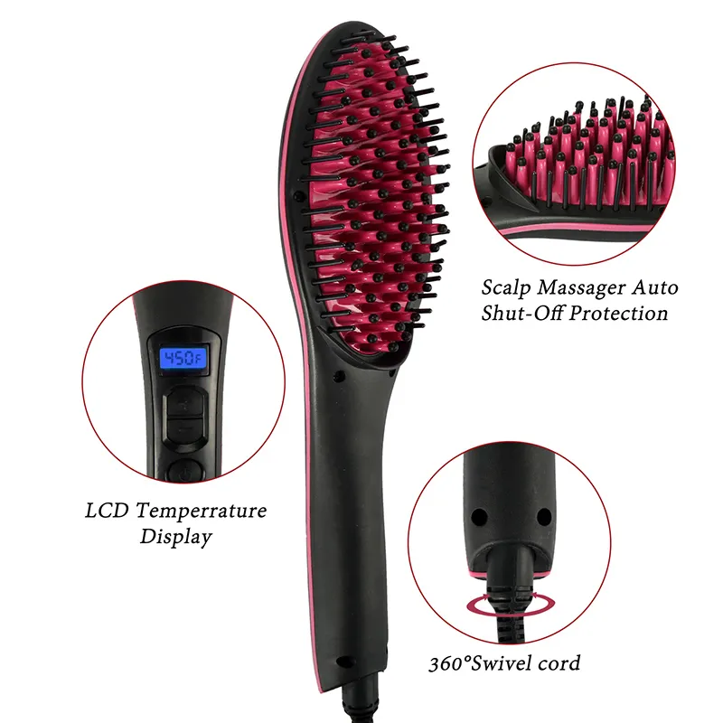 Electric Hair Straightener Brush Ionic Hair Straightening Iron Professional Ceramic Hair Styling Massager Tools Heating Comb 220602
