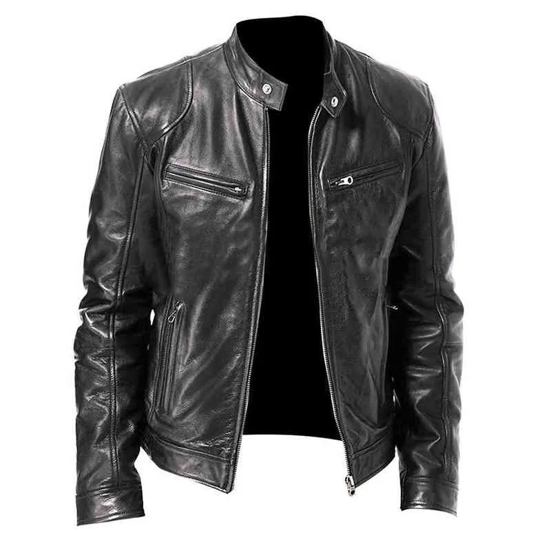 Men Faux Leather Jacket Outfit Vintage Stand Collar Motorcycle Zipper s L220801