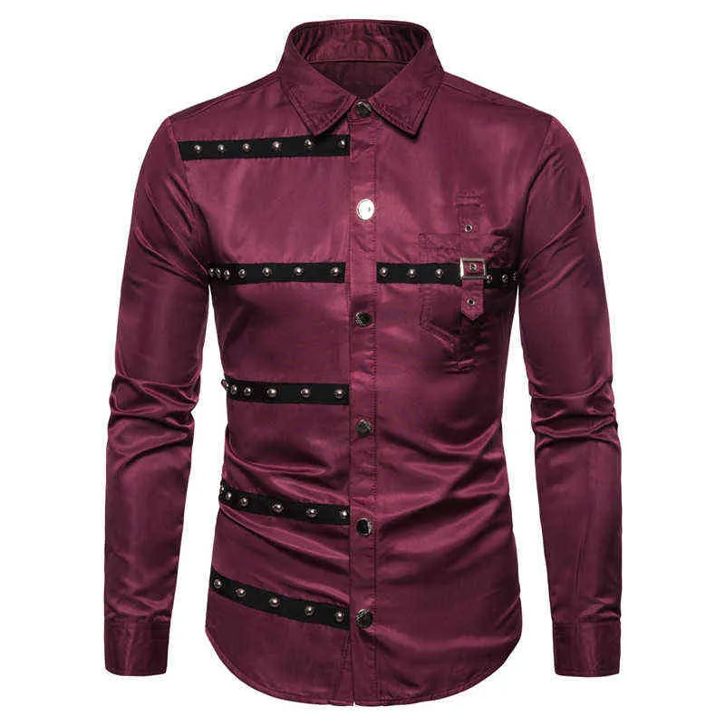 Black Casual Button Up Shirt Men 2022 Brand Long Sleve Goth Rock Shirt Casual Punk Steampunk Blus Tops Party Come Homme 3XL L220704