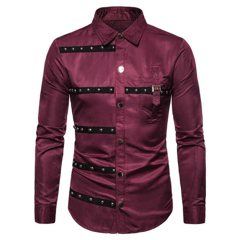 Zwart Casual Button Up Shirt Men 2022 Brand Lange SHOVE Goth Rock Shirt Casual Punk Steampunk Blouse Tops Party Come Homme 3XL L220704