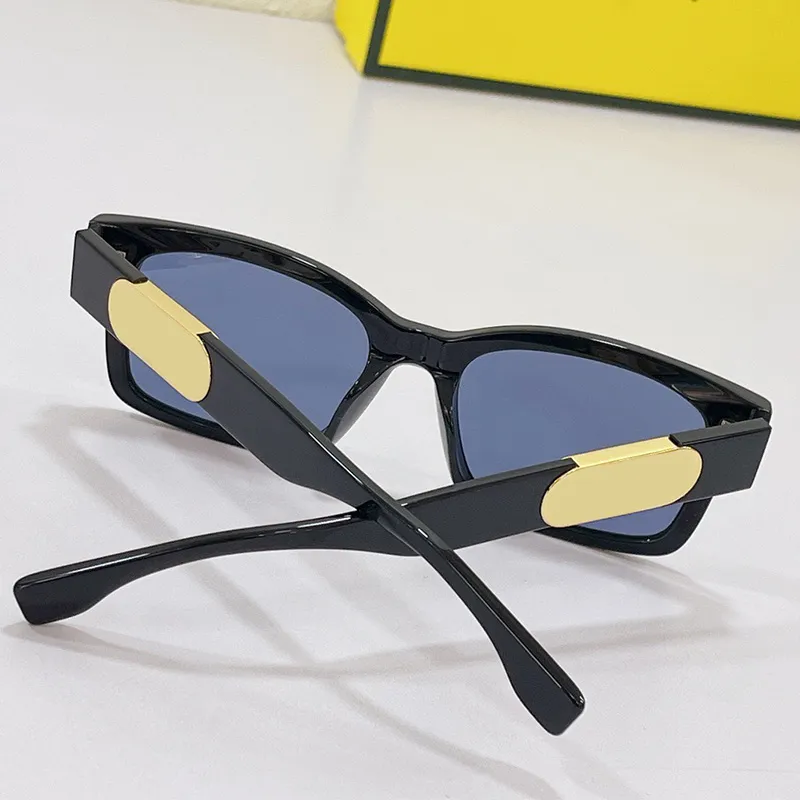 Mens Womens OLock Sunglasses Rectangular Black Acetate OLock Glasses F4008 Low Bridge Gold Metal Temple with Oversized Logo UV Pro256M